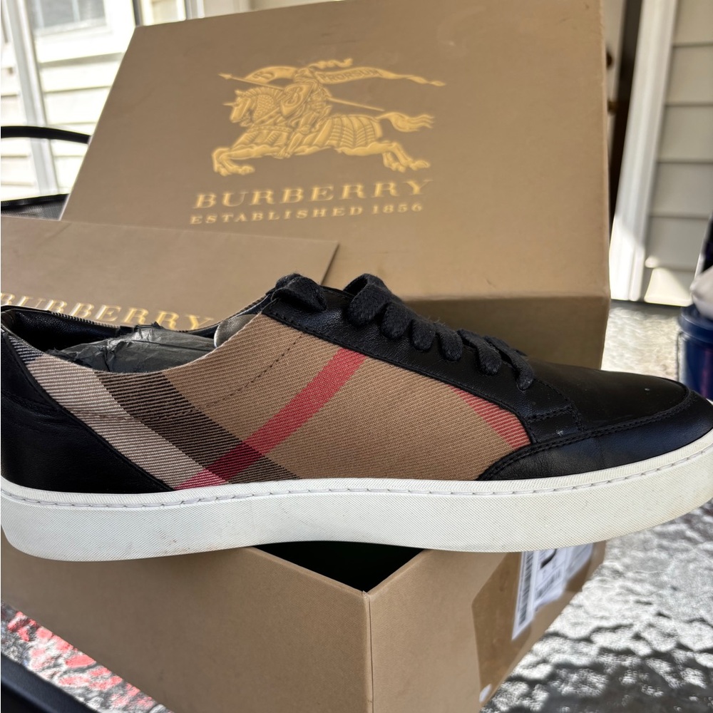 Check Detail Leather Trainer Burberry Sneaker (Size: 40)